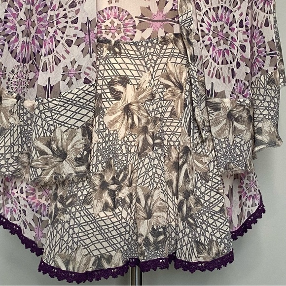 Free People Floral Geometric Printed Flutter Wing Sleeve Tunic Mini Dress, Small - Picture 9 of 15
